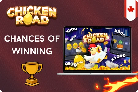 Chicken Road game showing multipliers x200, x300, x1000 and a golden egg on laptop screen